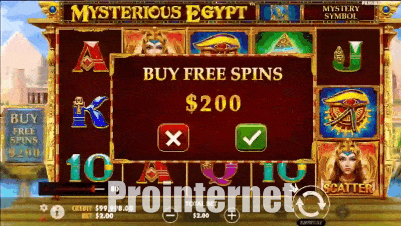 Опція «Купити фріспіни» в Mysterious Egypt